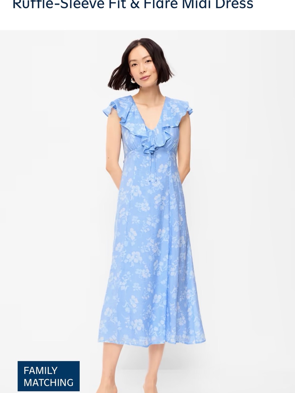Old Navy Light Blue Floral Ruffle V‑Neck Midi Dress